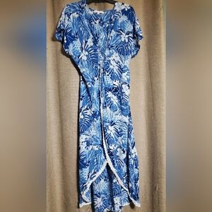 Tropical Pineapple Blue Summer Print Dress SZ Medium America and Beyond